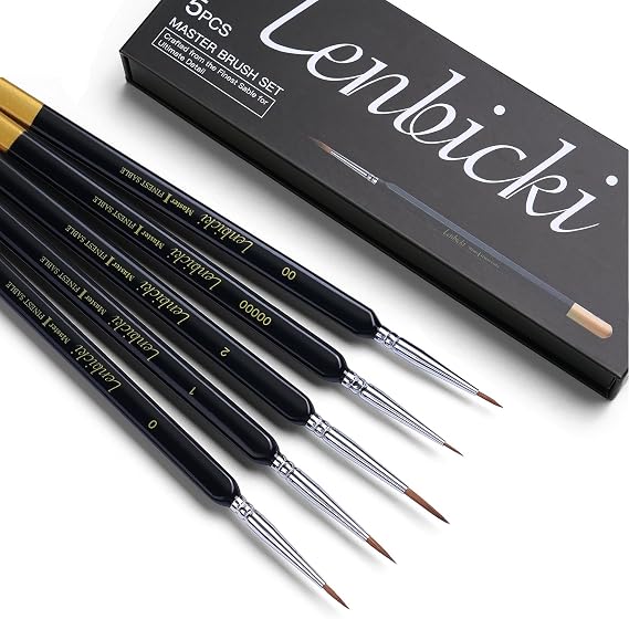 5PCS Kolinsky Sable Paint Brushes for Miniature Watercolor Acrylic Oil | Triangular Handle, Ideal for MIniature Model Painting, Paint by Numbers & Fine Art, Professional Brush Set for Detailed Work