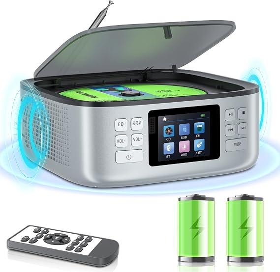 Portable CD Player with Bluetooth 5.0 LCD Screen for Home Senior | Rechargeable CD Player with Speaker LCD Screen, AUX, USB Input, FM Radio/Anti Skip/Remote control for Home Car and Seniors
