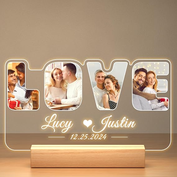 Bulaient Personalised Anniversary Gift for Women Personalised Picture Frame with Photo Personalised Acrylic Plaque with Night Light Personalised Christmas Gifts for Him and Her Personalised Picture Frame with Photo Photo Gifts Personalised with Picture Personalised Gifts for Women Men