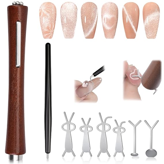 Cat Eye Nail Magnet Set, 3 in 1 Cat Eye Magnet for Nails, Cat Eye Gel Nail Polish Magnet with Steel Ball Magnetic Pen and Nail Magnet Guides, Nail Magnet Tools for Nail Art DIY at Home