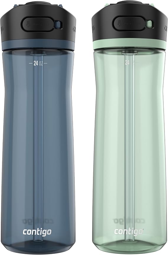 Contigo Ashland 2.0 AUTOSPOUT Water Bottle, 24 Ounce, 2-Pack, Blueberry, Carnauba