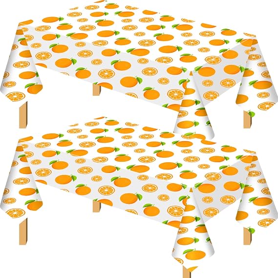 Tudomro 2 Pcs Little Cutie Party Tablecloth, Fruit Orange Tablecover for Cutie is on The Way Birthday Party, for Citrus Baby Shower, Summer Outdoor Picnics, Baby Parties Decorations