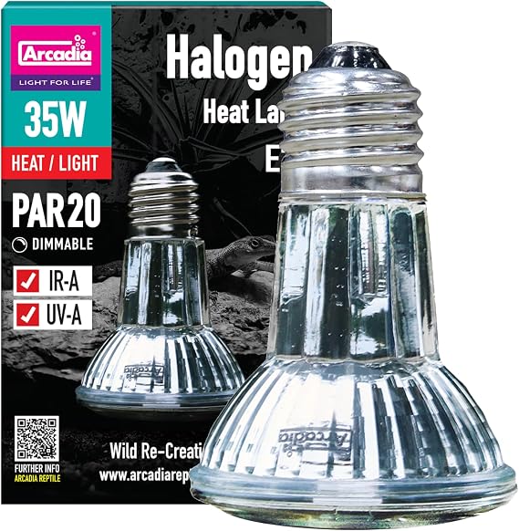 Arcadia Halogen Heat Lamp 35W Focused Beam Infrared & UVA Reptile Heat Lamp Bulb for Bearded Dragons, Tortoises, Turtle Tank and Terrariums, Long Lasting Easy to Use Indoor Heat Bulb for Reptiles