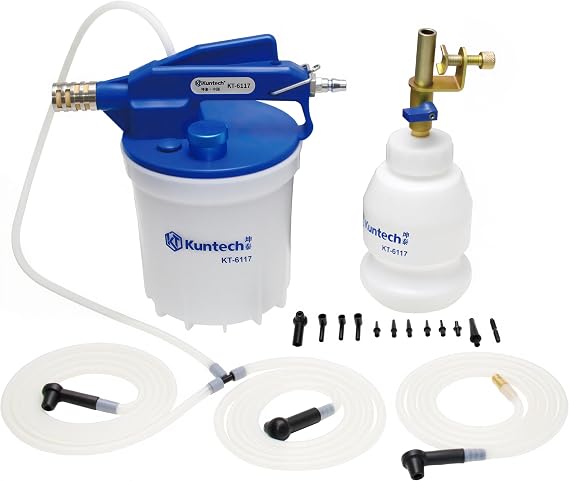 Kuntech Vacuum Brake Bleeder Kit with 2L Brake Fluid Extractor and 1L Refilling Bottle, One Person Pneumatic Vacuum Bleeder Tools, Air Pressure Brake Bleeder Tools for Auto Car Truck