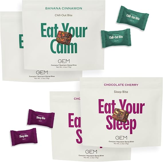 GEM Total Relaxation Bundle Calm & Sleep Bites for Natural Stress Relief and Sleep Support | Magnesium, L-Theanine, Lemon Balm & Valerian Root | Non-Habit Forming, Vegan, No Added Sugar