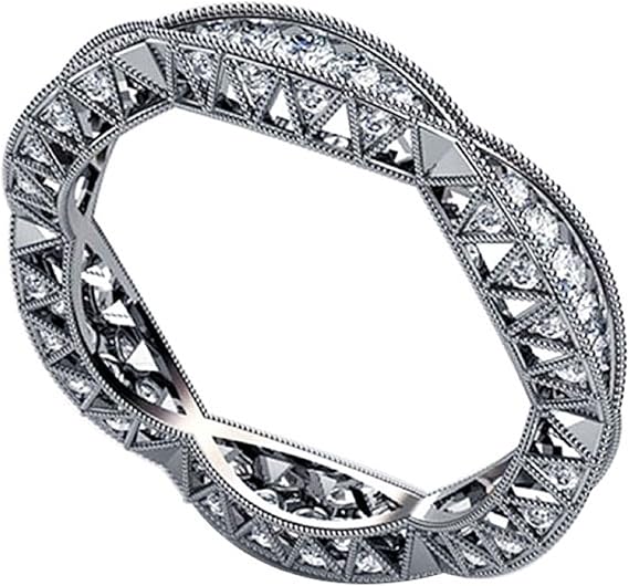 925 Sterling Silver Shiny Stackable Ring Promise Rings for her Hollowed-Out Rings for Men and Women Cubic Zirconia Rings CZ Diamond Multi Row Ring Eternity Engagement Wedding Band Ring for Women 9