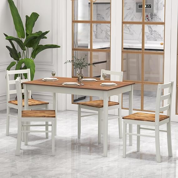 Giantex 5-Piece Dining Set for 4, Solid Wood Rectangular Table & 4 Chairs wtih Rubber Wood Legs, Kitchen Table and Chairs Set for Small Spaces Dinette Dining Room Restaurant (Rustic Brown)