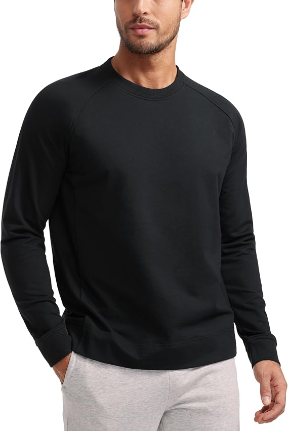CRZ YOGA French Terry Crewneck Sweatshirts | Lightweight, Casual, Classic fit, Soft, Breathable, Cotton, Zipper Pocket, Pullover, for Men