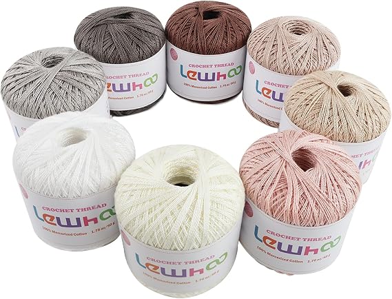 Crochet Thread Size 10, 8 Pearl Mercerized Cotton Crochet Yarn Ball | 50g Each Ball Lace Yarn Set for Hand Embroidery