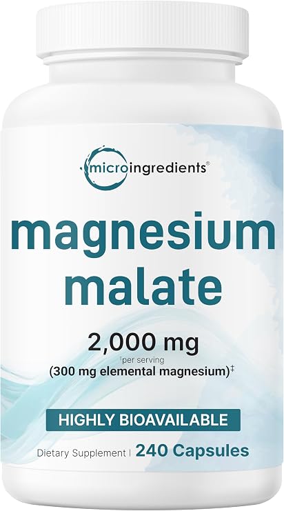 Magnesium Malate 2,000mg, 240 Capsules | Magnesium Supplement with Elemental Form | Chelated Mineral Supplements | Non-GMO, Gluten Free