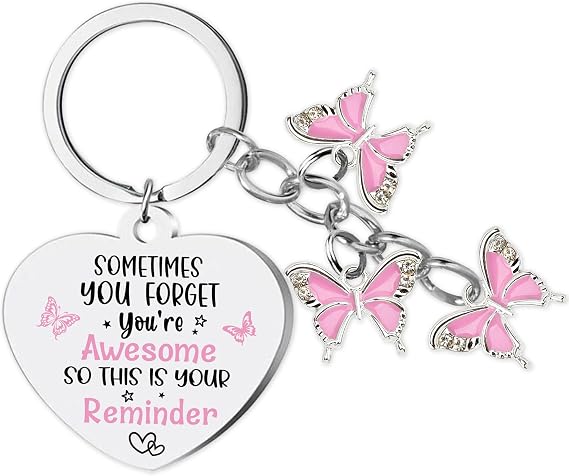 Inspirational Butterfly Gifts Keychain for Women - Encouragement Keyring for Teen Friend Bestie Motivational Presents