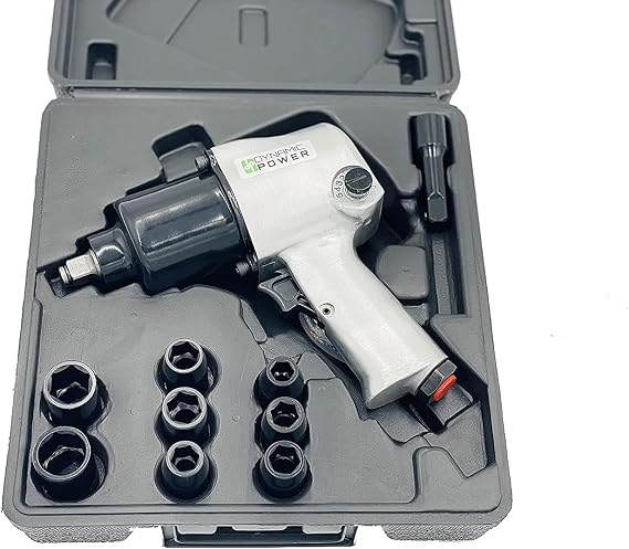 Dynamic Power 1/2" Air Impact Wrench Kit with Twin Hammer Mechanism & 10-Piece Accessory Set (480 ft-lb), D312100K