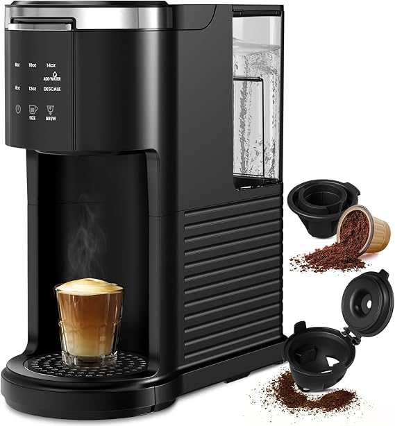 Electactic Single Serve Coffee Maker, 2 in 1 Coffee Machine for K-Cup & Ground Coffee, 6 to 14oz Brew Sizes, Pod Coffee Makers with 40oz Removable Water Reservoir, LCD Screen, Self-cleaning, for Home