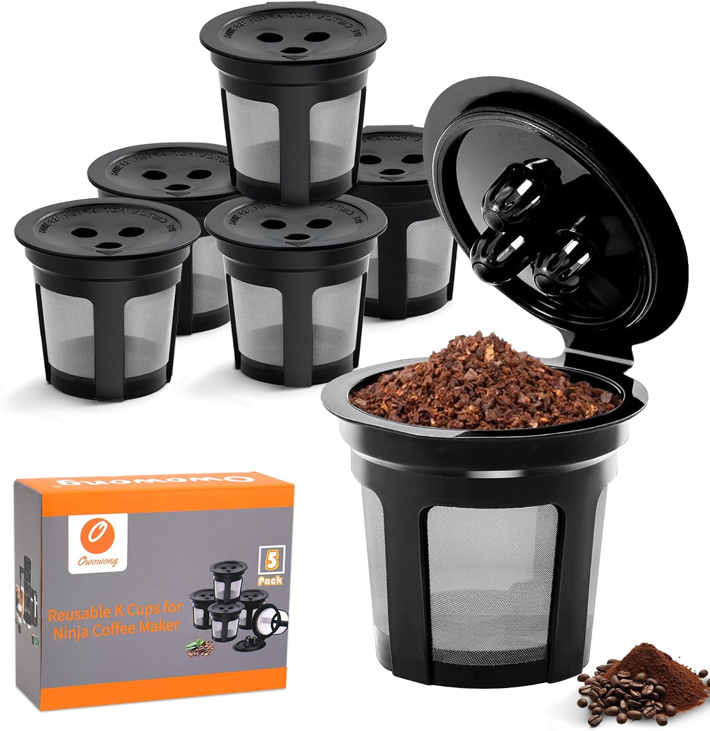 5 Pack Reusable K Cups Coffee Pods Compatible with Ninja Coffee Maker, Refillable Coffee Pods, Reusable Coffee Filters for Ninja DualBrew Pro CFP201 CFP300 CFP301 CFP305 CFP307 CFP400