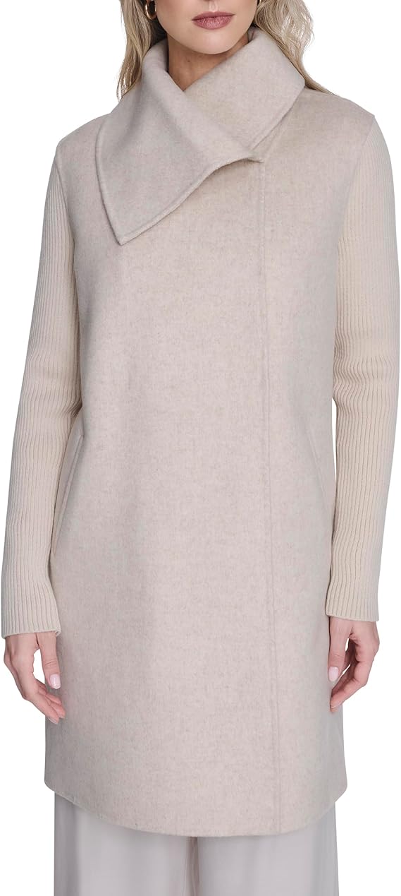 Kenneth Cole Women's Oversized Collar Full Length Wool Blend Jacket