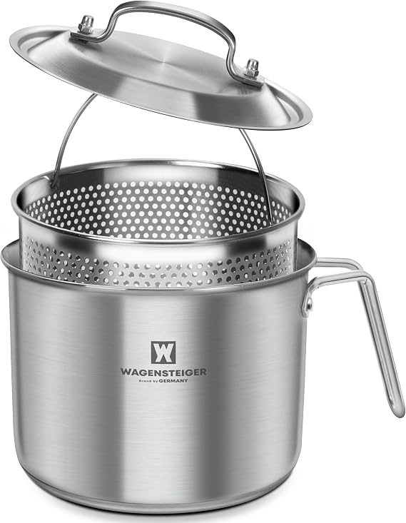 WAGENSTEIGER Stainless Steel Vegetable Egg Steamer Pot Saucepan Pasta Stovetop Cooker with Perforated Basket, Small Sized for Single or Double Servings (2.3Liter / 2.43Quarts)