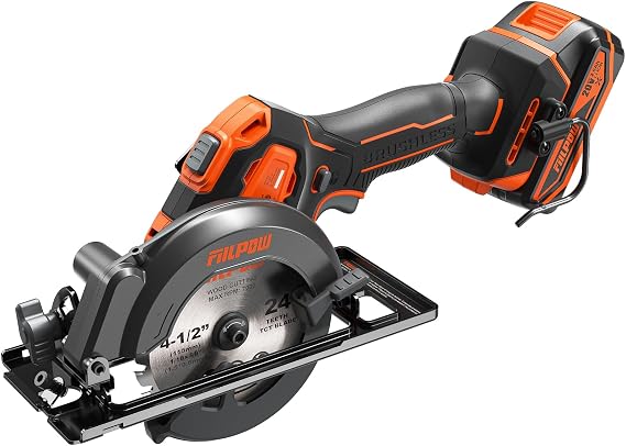 Mini Circular Saw Cordless 4-1/2", 20V Brushless Compact Hand Saw Wireless, 5500 RPM & 2.0Ah battery & Fast Charging, 3 Blades (24 TCT/80 HCS/60 DIAMOND) for Wood, Soft Metal and Tile