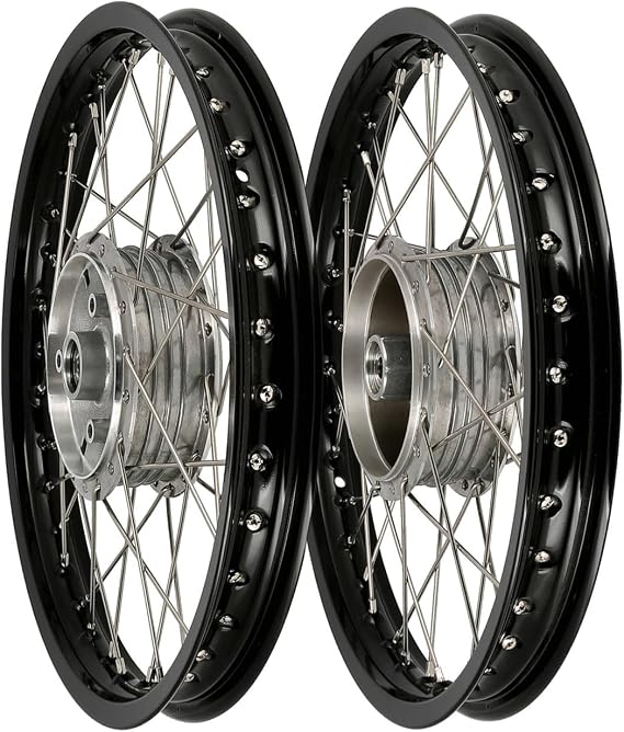 Set: 2x spoked wheel 1.6 x 16" aluminum rim, black anodized, stainless stee
