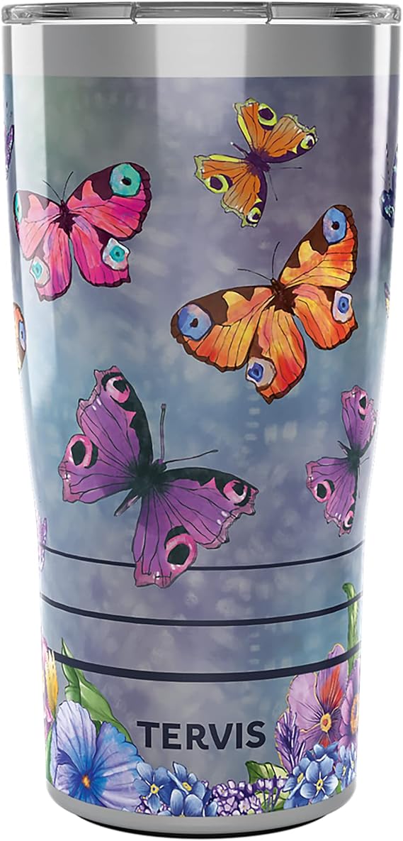 Tervis Traveler Traveler Butterfly Garden Triple Walled Insulated Tumbler Travel Cup Keeps Drinks Cold & Hot, 20oz, Stainless Steel