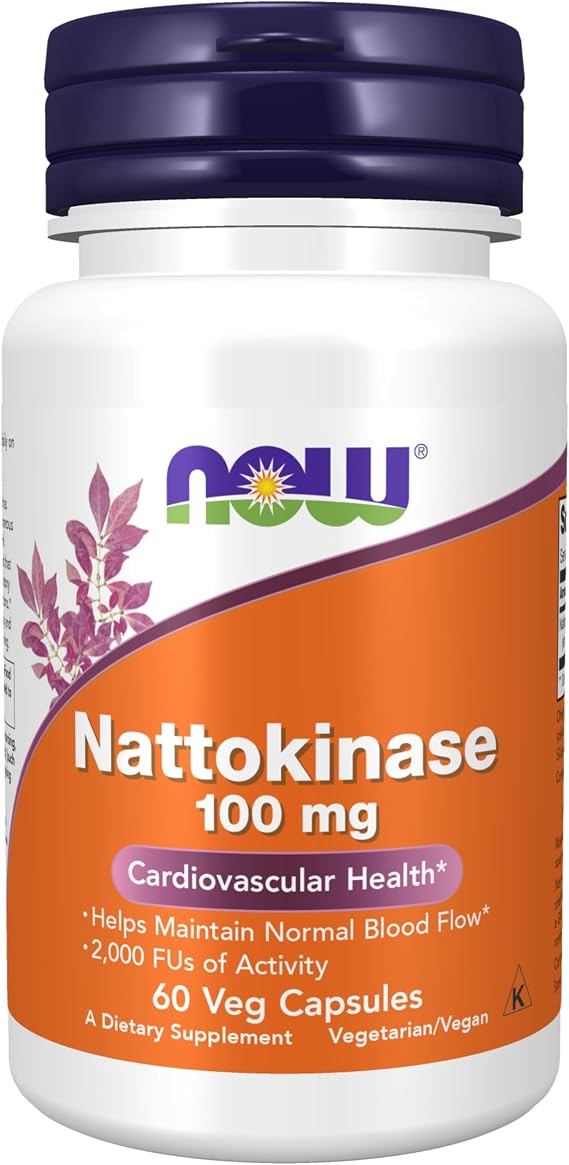NOW Supplements, Nattokinase 100 mg (from Non-GMO Soy) with 2,000 FUs of Activity, 60 Veg Capsules