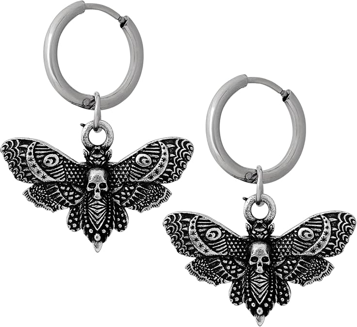 HAQUIL Gothic Deathhead Hawkmoth Skull Dangle Drop Earrings for Women, Goth Skull Memento Mori Jewelry Gift