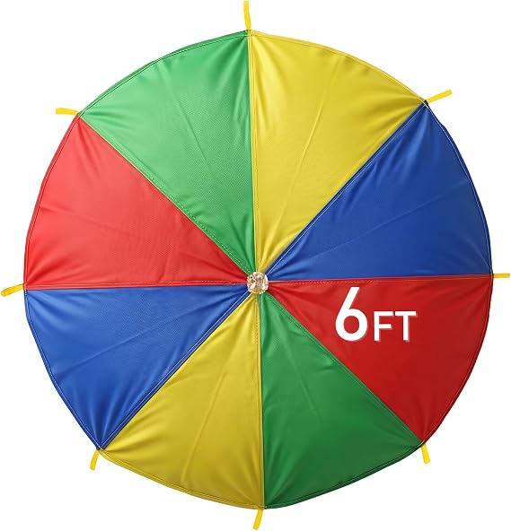 Rainbow Parachute for Kids, 6ft Kids Parachute with Handles for 4-8 Children, Lightweight Parachute Kids for Cooperative Group Game Play Indoors and Outdoors