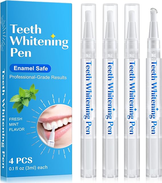 4pcs Teeth Whitening Pen,Teeth Whitening Gel Essence-Fast-Acting Stain Removal,Gentle Formula,Effective Tooth Whiter Pen Kit for Dental Brightening