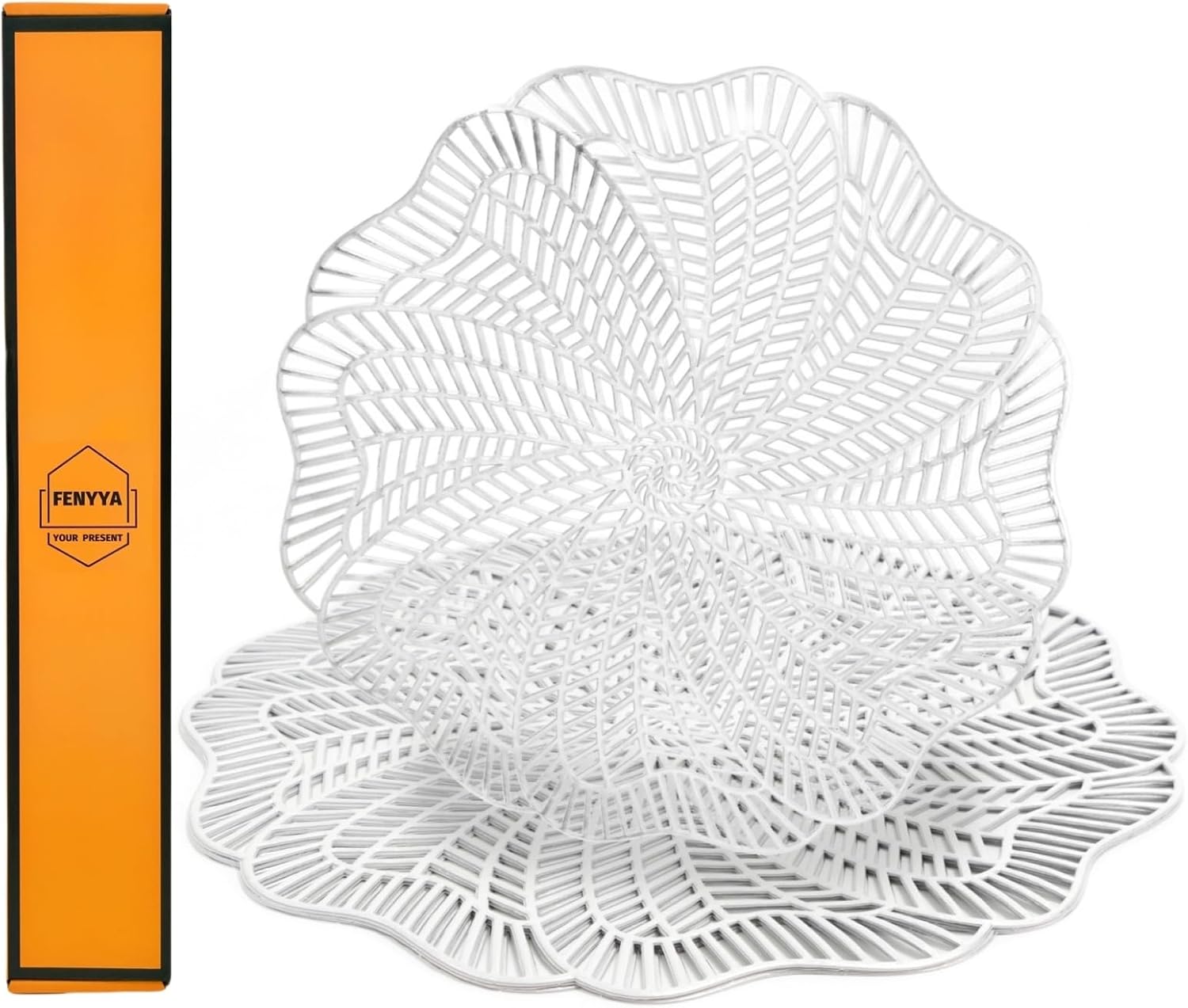 Silver Round Placemat Set of 4 Modern Table Mats Hollow Washable Heat-Resistant Non-Slip Table Place Mats for Party Dinner Wedding Christmas Valentines Day Holiday Decor 4, Silver