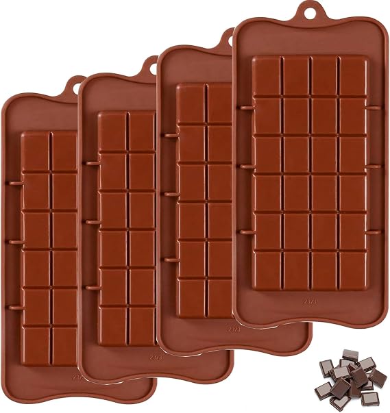 Chocolate Moulds,4 PCS Chocolate Bar Molds Candy Mould Silicone Non-Stick Reusable DIY Baking Molds Homemade Protein and Energy Bar Moulds