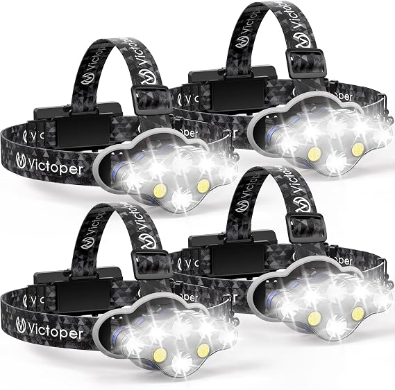 Victoper Rechargeable Headlamp 4 Pack, 8 LED High Lumen Bright Head Lamp with Red Light, Lightweight USB Head Light, 8 Mode Waterproof Head Flashlight for Outdoor Running Hunting Camping Gear, Black