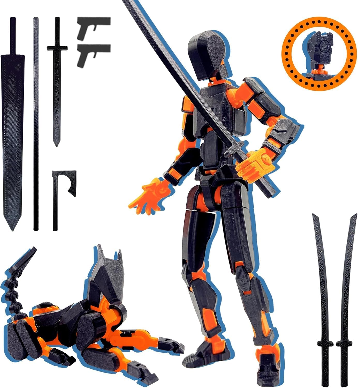 Starnearby T13 Assembly Completed Stick Titan Lucky Dummy 13 Action Figure, 3D Printed Robot & Animal Dog Set with A New Head Design, Kids' Gift Stop Motion Figures DIY Desktop Decoration Orange