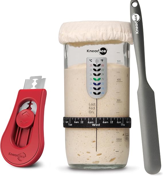 KneadAce Sourdough Starter Jar & Bread Scoring Set