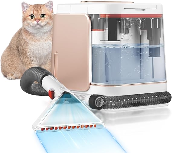 Portable Carphoster Cleaner Machine, Powerful Suction Handheld Carpet & Upholstery Shampooer for Multi-Surface, Pet Stain Remover for Couch, Rug, Car Auto Detailing with 2 Tools, Pink