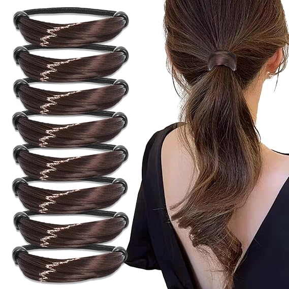 8 PCS Hair Ties Elastic Rope Ponytail Holders Rubber Hair Bands for Women Girls Teens Shower Makeup Daily Hair Accessories Fashion Creative Simple Styling Tools (Brown)