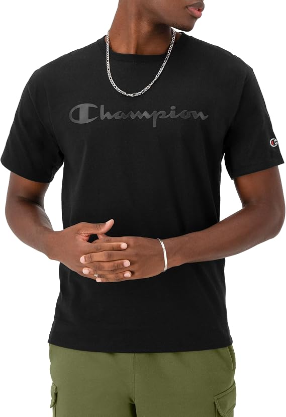 Champion Men's Graphic Short Sleeve T-Shirt, Standard Fit, Tonal Script Logo, Midweight 100% Cotton