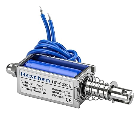 Heschen DC12V 1.7A DC Solenoid Electromagnet, 5N Max Force, 10mm Stroke