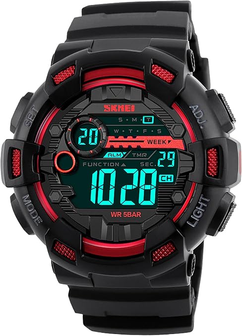 MASTOP Men Sport Digital Watch 7 Colors LED Light Outdoor Military Watches Chronograph Alarm Clock Wristwatch