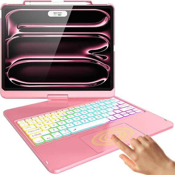 FUWANG Touch Keyboard Case for iPad Pro 13 inch (M5/M4) 2025/2024, 360 Swivel for iPad Pro 13 inch Case with Keyboard, 7 Colors Backlit with Multi-Touch Trackpad Keyboard Case for iPad Pro 13'', Pink