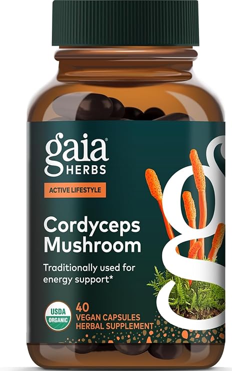 Gaia Herbs Cordyceps Mushroom - Traditionally Used to Support Sustaining Energy & Endurance* - One Daily with Organic Cordyceps Mushroom - 40 Vegan Capsules (40 Servings)