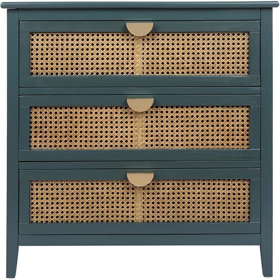 ZeHuoGe 3 Drawers Rattan Cabinet, Sideboard Buffet Cabinet, Storage Buffet Organizer for Living Room