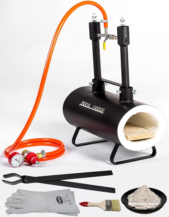 DEVIL-FORGE Gas Propane Forge DFSW2, 2 Burners DFP (160.000 BTU) use 1 or 2, Gas Ball Valve, Air Choke, Knife Making, Blacksmith, Farrier, 2500F / 1370C