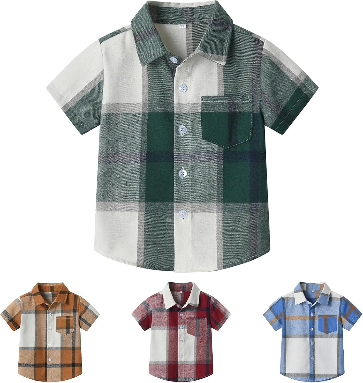 Winmany Boys Short Sleeve Plaid Shirt Toddler Button Down Dress Shirts Summer Checkered Clothes for 1-8 Years