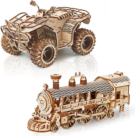 3D Wooden Puzzle for Adults, Beach Car and Steam Trains Model, DIY Craft Hobbies Toy, Birthday Festival Gift for Women Men