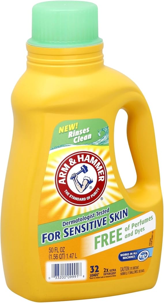 Arm & Hammer Sensitive Skin Free & Clear, 32 Loads Liquid Laundry Detergent, 50 Fl oz