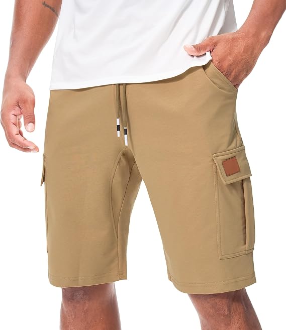 Suwangi Mens Casual Cargo Shorts Drawstring Elastic Short with Pockets | Drawstring Elastic Waist, Athletic Workout Gym Jogger, With Pockets