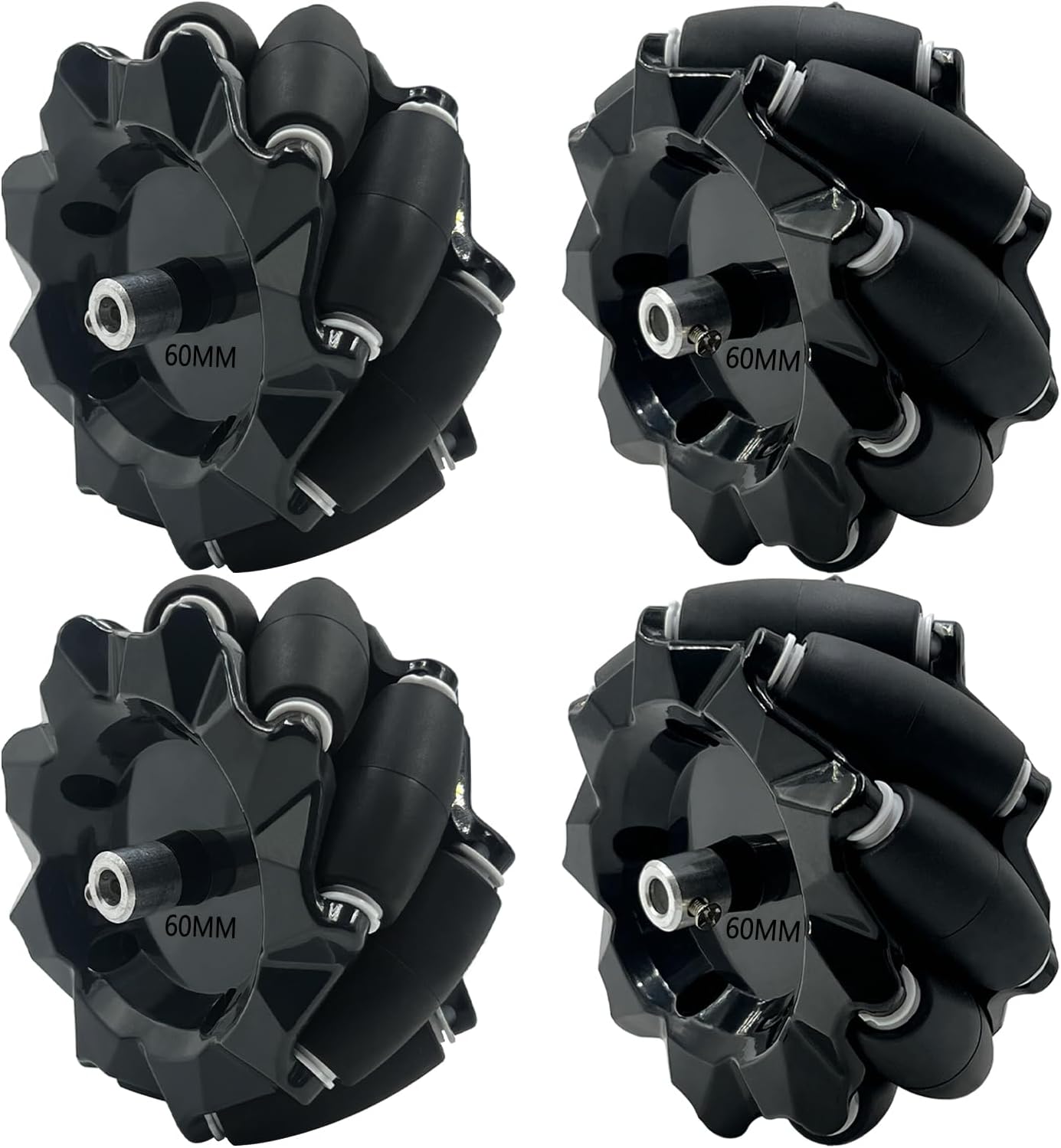 Mecanum Wheel for Robot Car Chassis, 60mm Omni-Directional Wheel Smart Robot Car DIY Mecanum Robotics Components, 4Pcs Omni Wheels with 4Pcs Metal 4mm Coupling Motor Connector for AGV Smart Robot