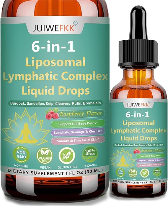 Lymphatic Drainage Drops, 6-IN-1 Lymphatic Complex w. Burdock Dandelion Kelp Cleavers, New Maximum Potency Lymph System Support for Bloat Balance Cortisol Immune Full Body Detox & Skin Vitality