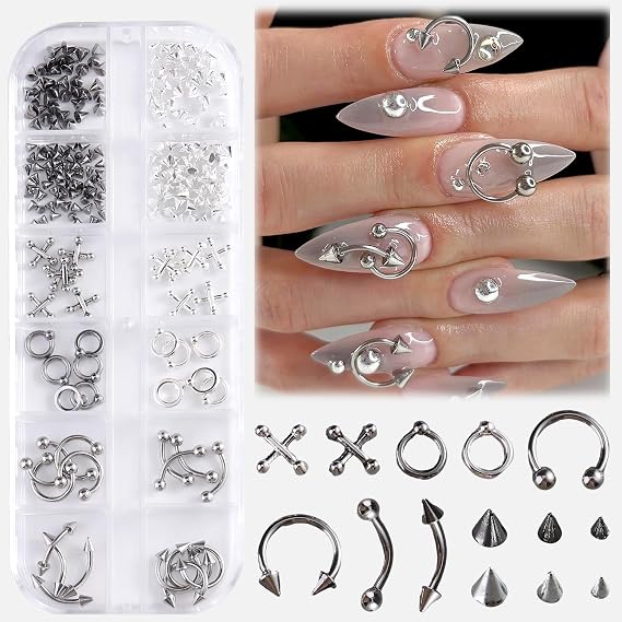 Nail Piercing Charms Metal Punk Charms Black Silver Gothic Studs