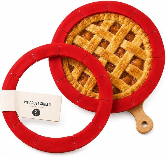 CARGEN Adjustable Silicone Pie Crust Shield Edge Protector 2 Pcs Red