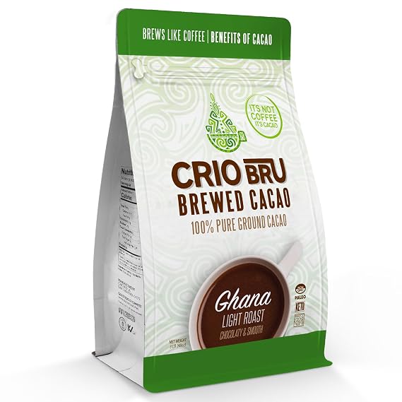 Crio Bru Ghana Light Roast - Coffee Alternative Natural Healthy Drink | 100% Pure Ground Cacao Beans | 99.99% Caffeine Free, Keto, Low Carb, Paleo, Brew And Enjoy Hot or Iced (3 Pound (Pack of 1))
